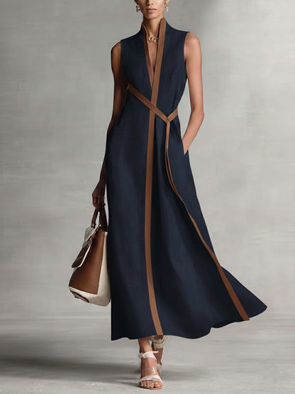 Robe Longue Femme Fluide Sans Manches Coupe Minimaliste