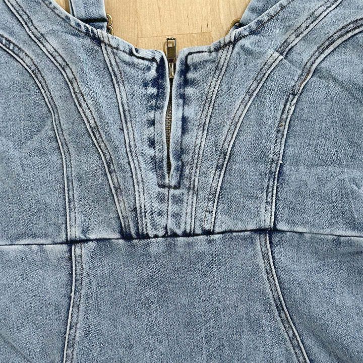 Robe Jeans Femme Courte avec Fermeture Éclair