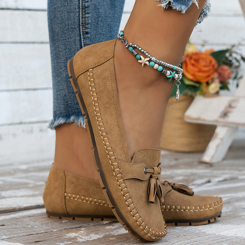 Mocassins Femme Cuir Souple Noeud Décoratif Semelle Flexible