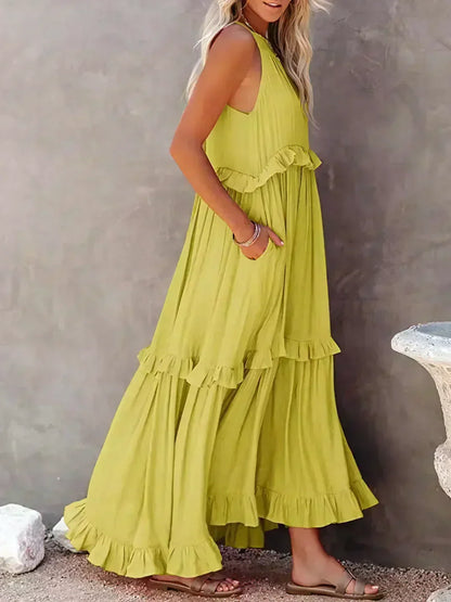 Robe Bohème Été avec Volants et Décolleté Profond