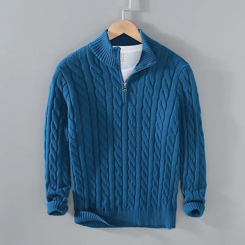 Pull Homme Beige Câblé à Fermeture Éclair