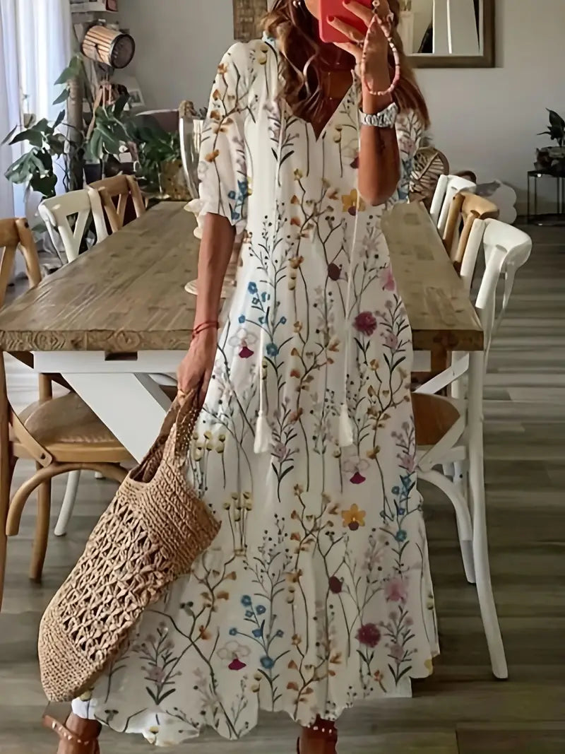 Robe Été Chiffon Léger avec Volants et Col en V