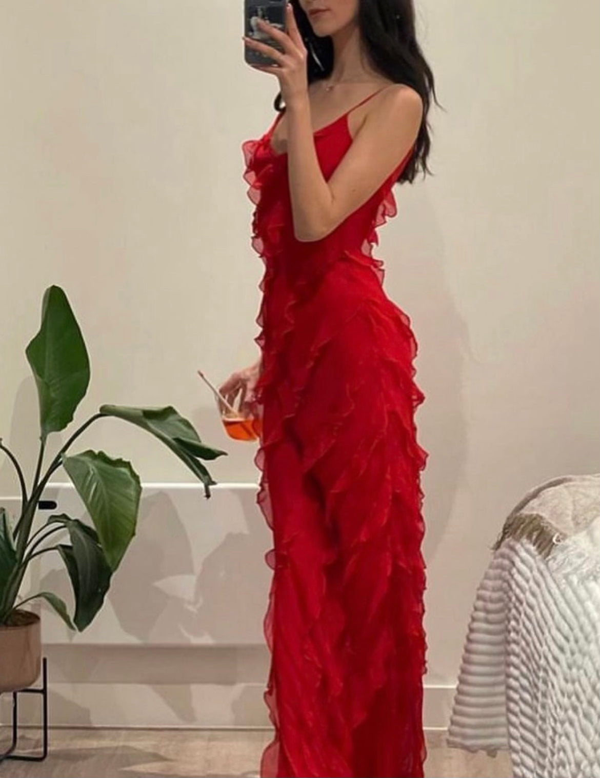 Robe du Soir Évasée avec Ruches et Bretelles Fines