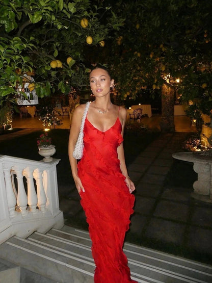 Robe Maxi Sans Manches Pour Femmes à Volants Élégante - PanierRoyale