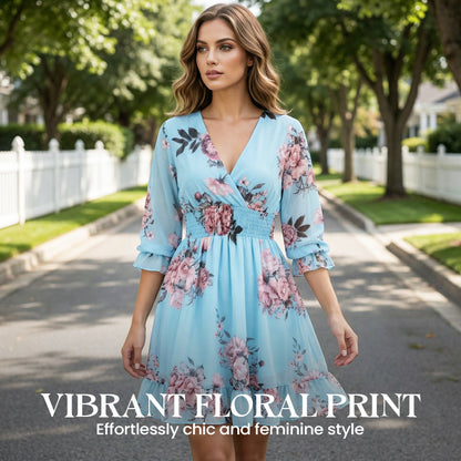 Robe Courte Femme Fluide Col en V Coupe Légère