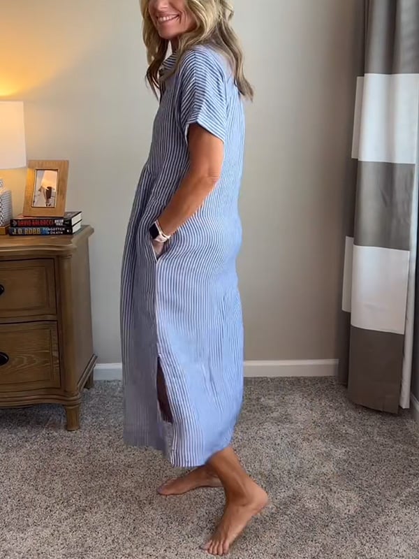 Robe Chemise Femme Coupe Longue Fluide Boutonnage Confort
