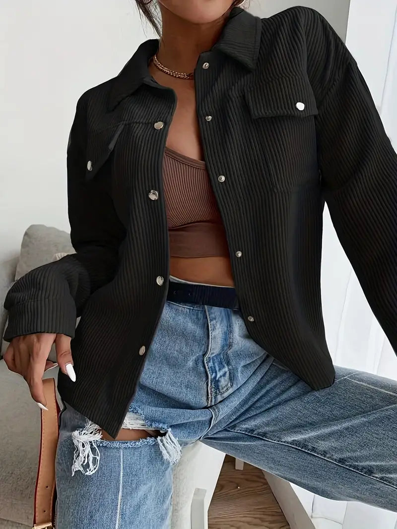 Veste Velours Élégante avec Poches et Fermeture Boutons - PanierRoyale