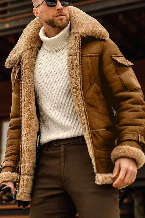Blouson Cuir Brun Doublure Fourrure Élégant
