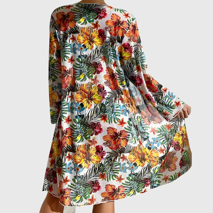 Bikini Trois Pièces Femme Imprimé Tropical Noué Kimono Assorti
