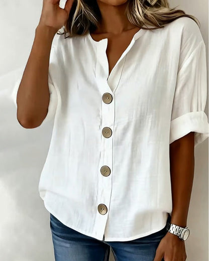 Blouse Femme Coton Manches Courtes Ample Boutonnée