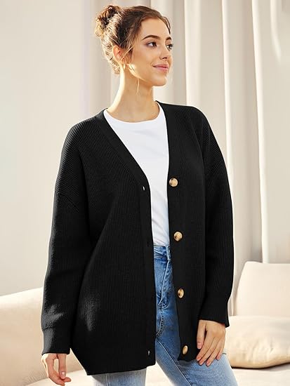 Cardigan Femme Col V Boutonné Doux et Confortable
