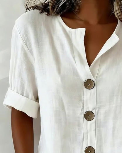 Blouse Femme Coton Manches Courtes Ample Boutonnée