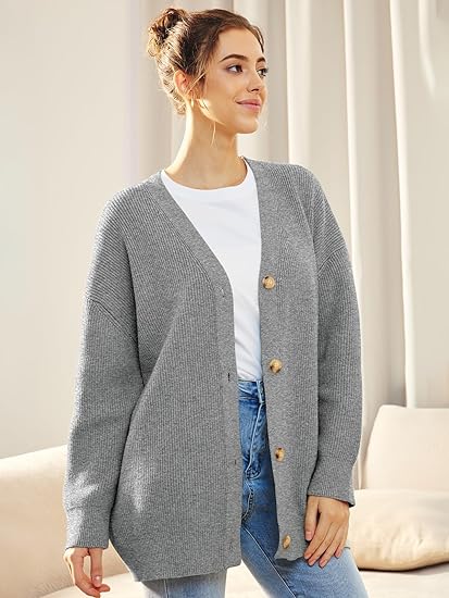 Cardigan Femme Col V Boutonné Doux et Confortable