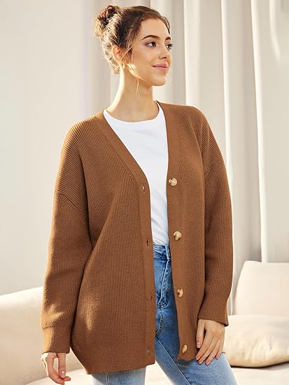 Cardigan Femme Col V Boutonné Doux et Confortable