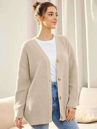 Cardigan Femme Col V Boutonné Doux et Confortable