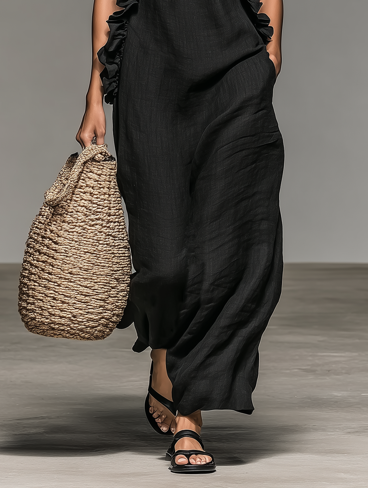 Robe maxi Femme Sans Manches Volants Poches
