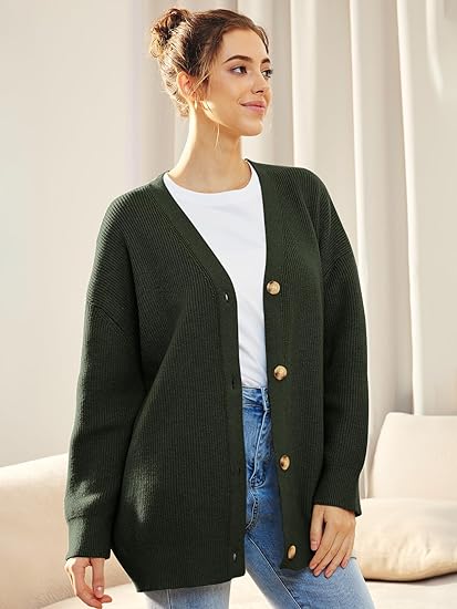 Cardigan Femme Col V Boutonné Doux et Confortable