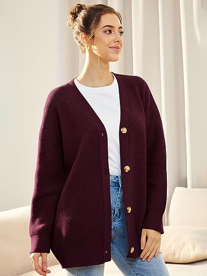 Cardigan Femme Col V Boutonné Doux et Confortable