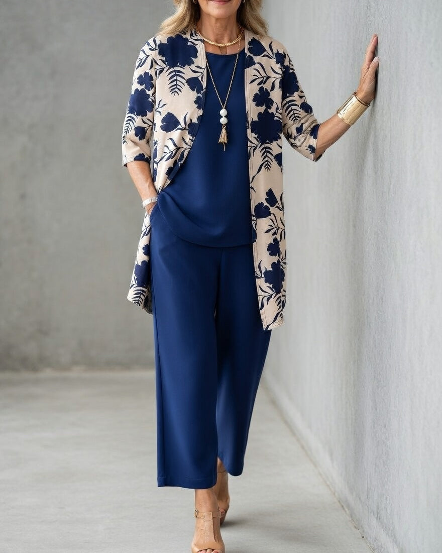 Ensemble Femme Trois Pièces Tissu Léger Coupe Fluide Confortable