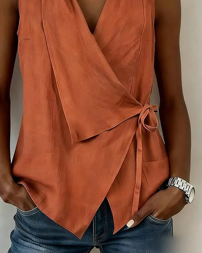 Haut Femme Asymétrique Sans Manches Coupe Enveloppée