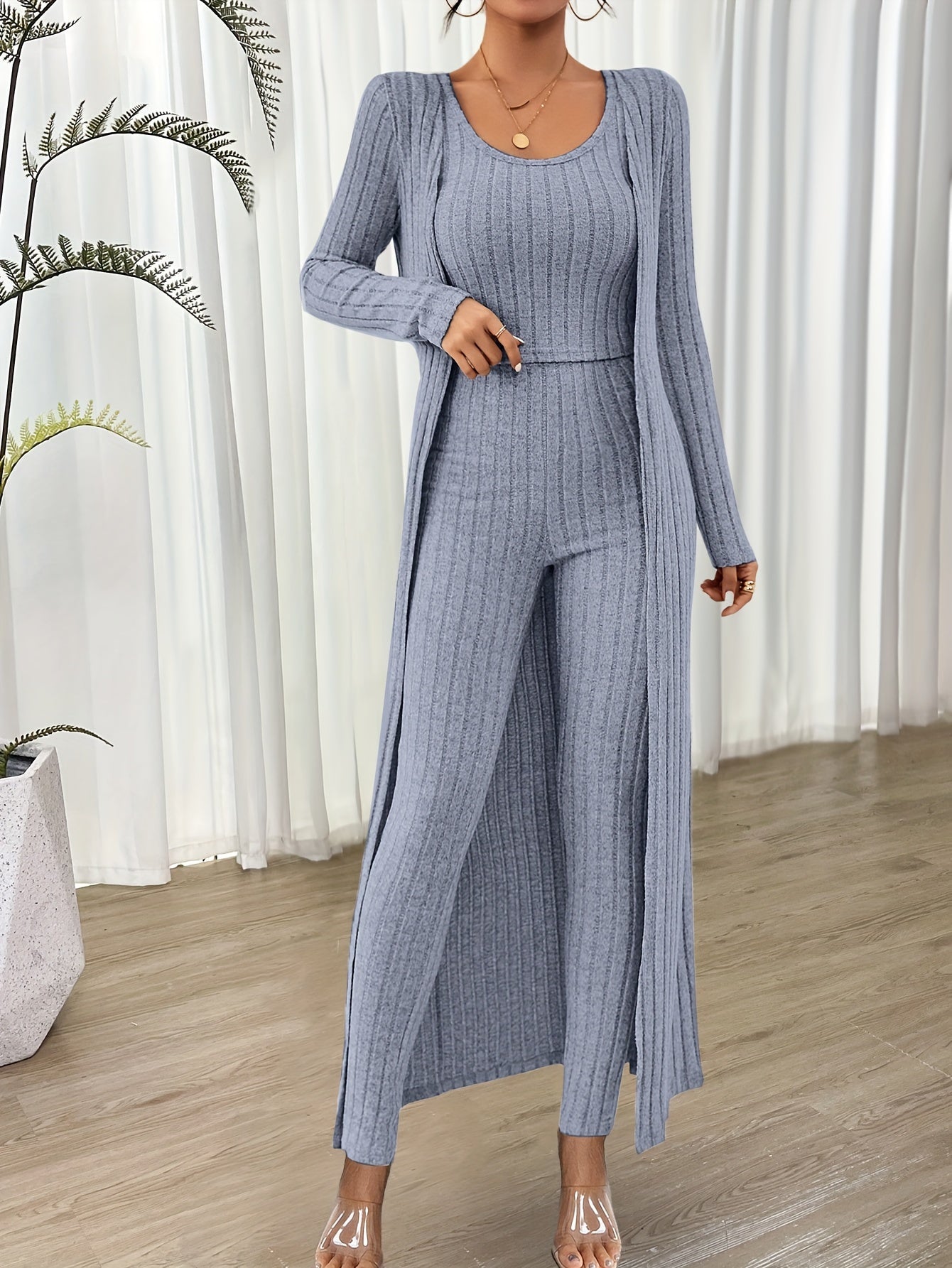 Ensemble Détente Femme 3 Pièces avec Cardigan Doux et Confortable