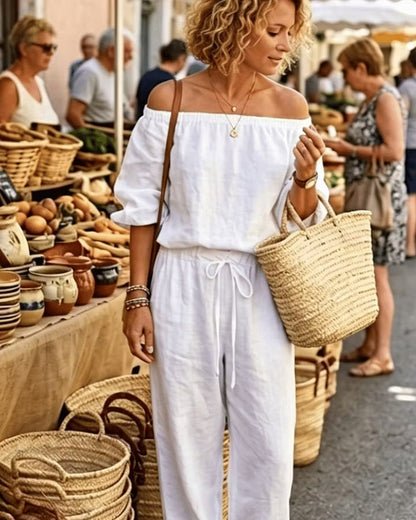 Ensemble Femme Épaules Dénudées et Pantalon Fluide - PanierRoyale