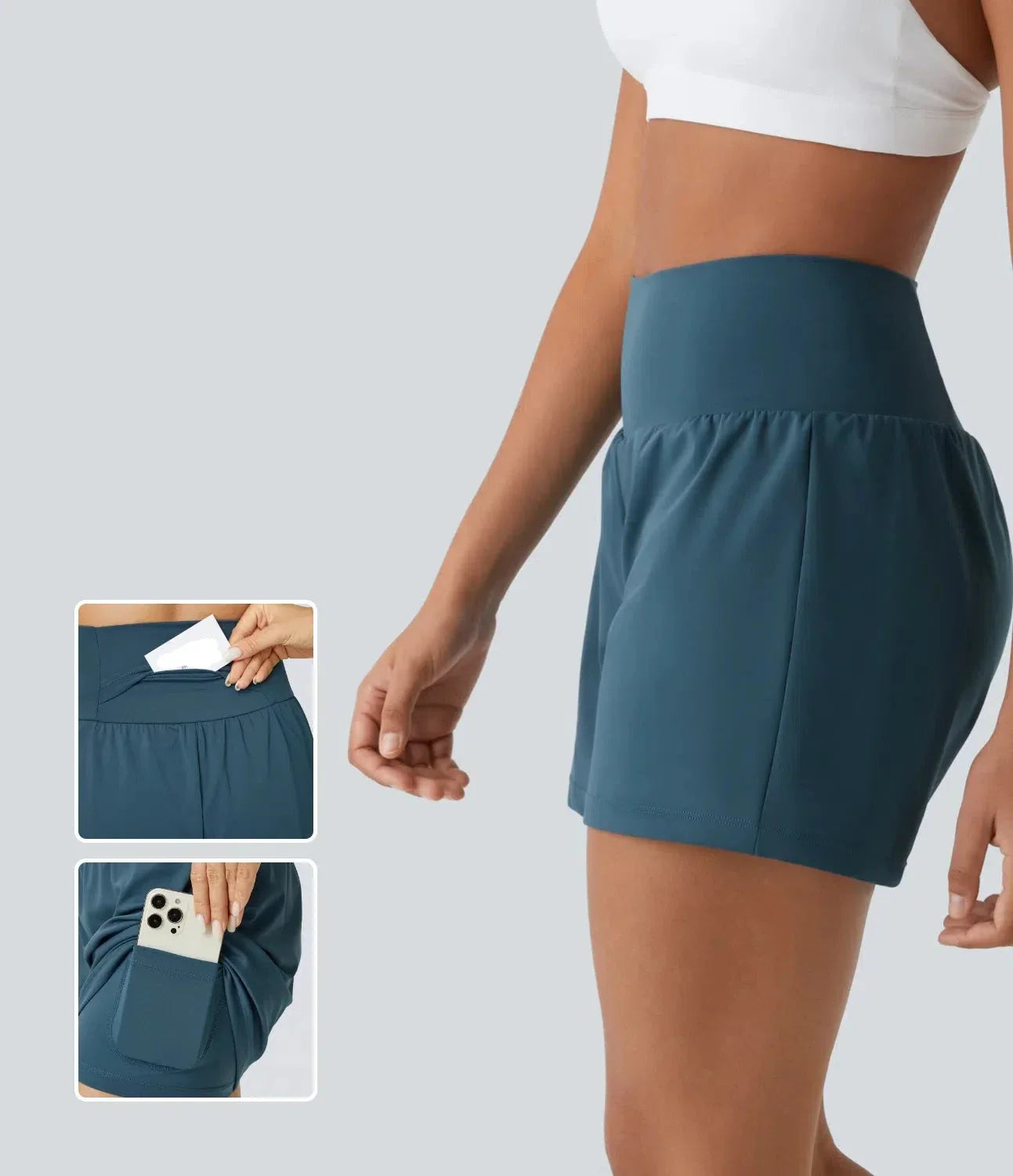 Shorts de Yoga 2 en 1 avec Poches pour Femme