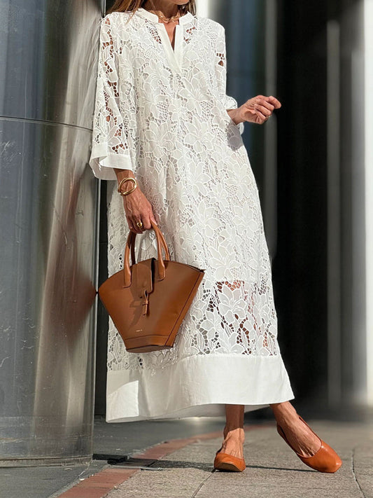 Robe Chic en Dentelle à Manches Longues et Col Montant - BerlinGlamour