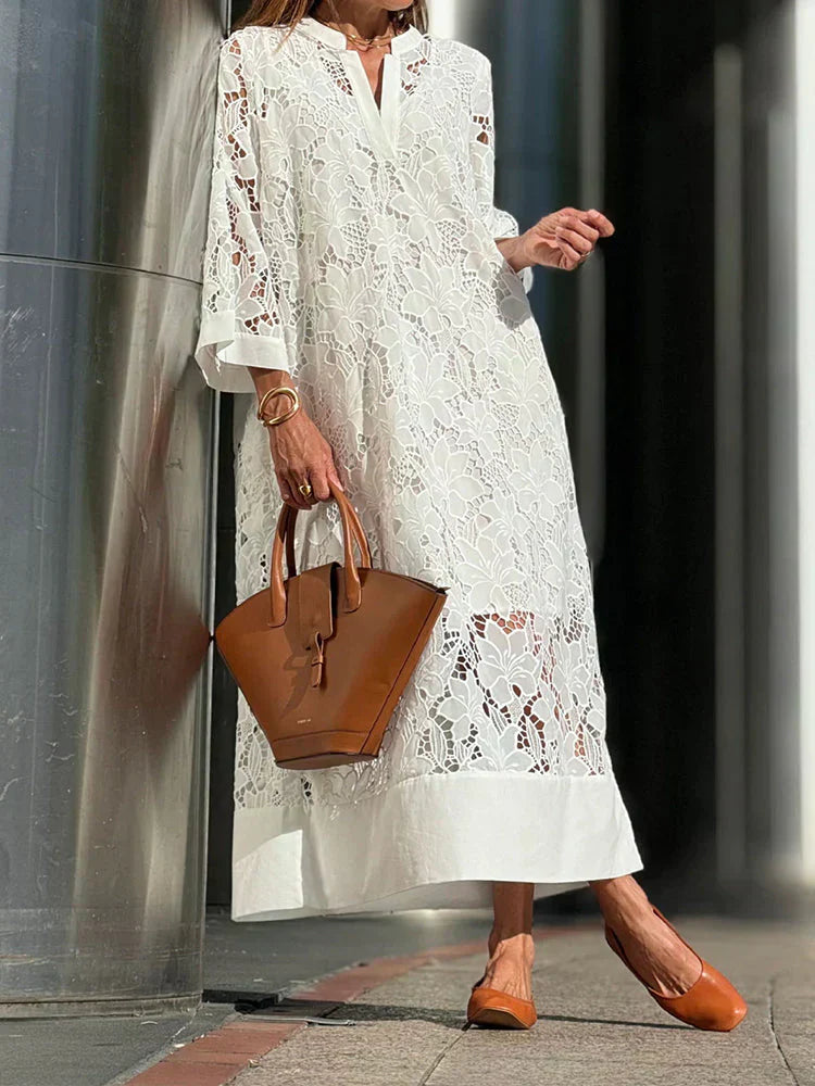 Robe Longue Dentelle Légère Été Bohème - PanierRoyale