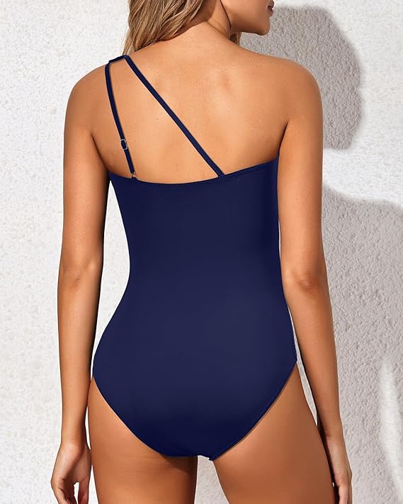 Maillot de bain Femme Une épaule Imprimé Tropical Coupe Ajustée