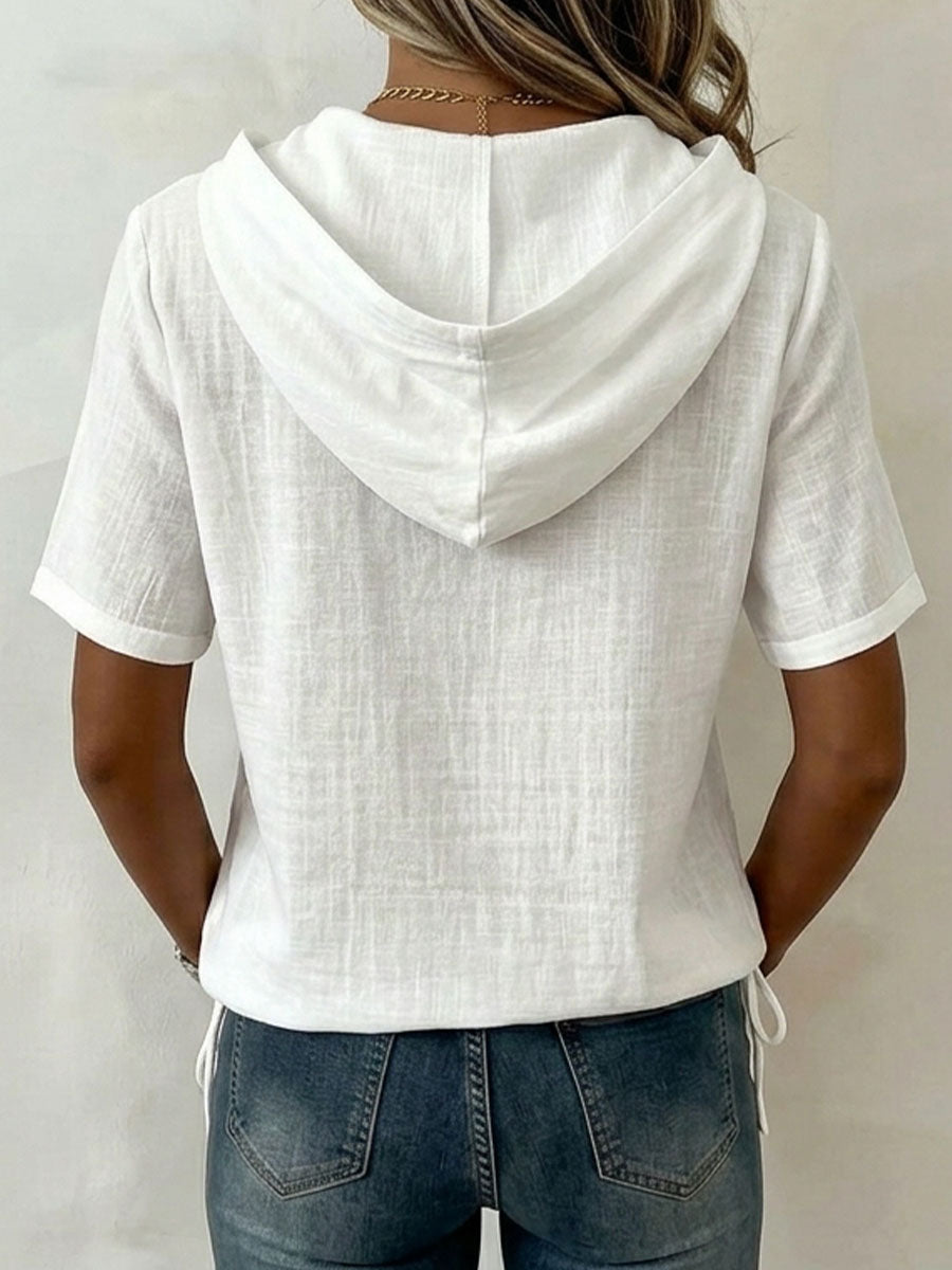 Femme Coton Lin Avec Capuche Coupe Ample Décontractée