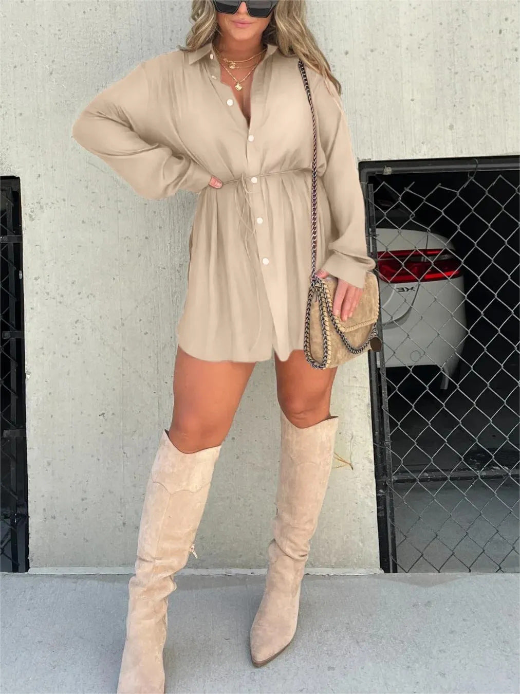 Robe Combinaison Femme Chic à Manches Longues Boutons Devant