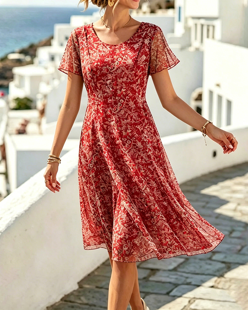 Robe Femme Coupe A en Tissu Léger Manches Courtes