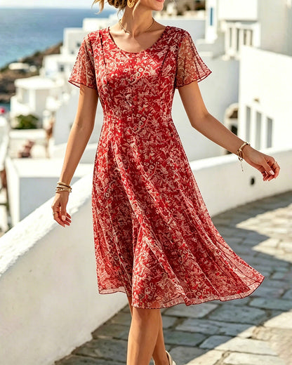 Robe Femme Coupe A en Tissu Léger Manches Courtes