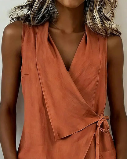 Haut Femme Asymétrique Sans Manches Coupe Enveloppée