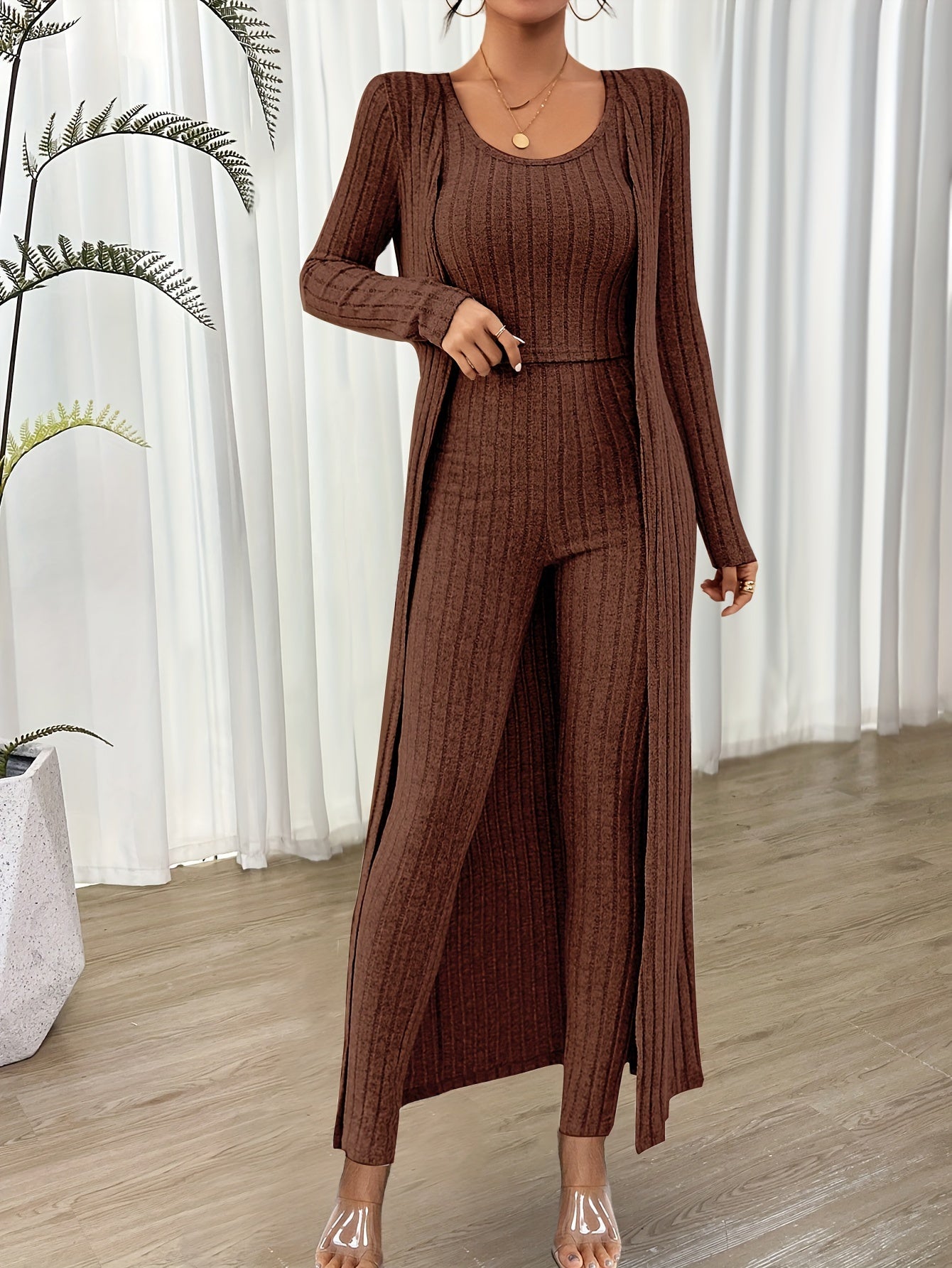 Ensemble Détente Femme 3 Pièces avec Cardigan Doux et Confortable