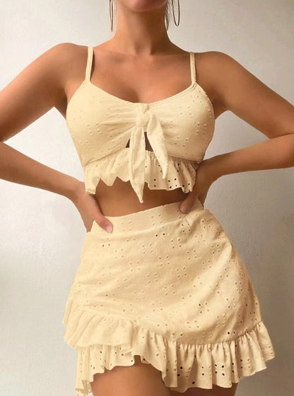 Maillot de Bain Féminin 3 Pièces Dentelle et Haut de Bain Élégant