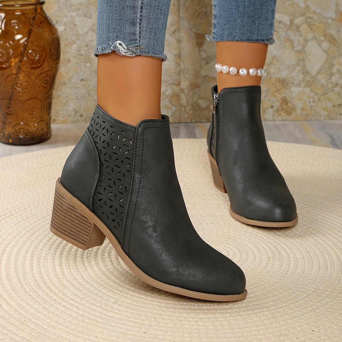 Bottines Femmes Élégantes à Fermeture Éclair Latérale