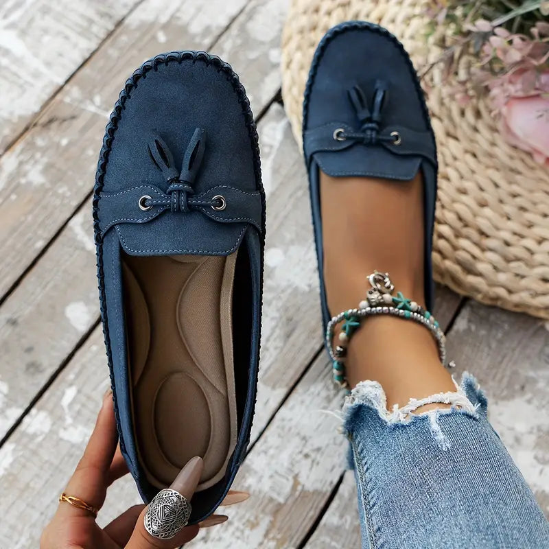 Mocassins Femme Cuir Souple Noeud Décoratif Semelle Flexible