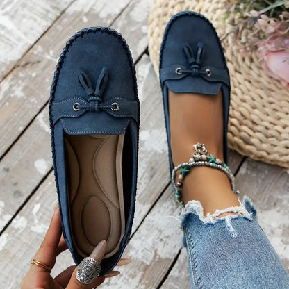 Mocassins Femme Cuir Souple Noeud Décoratif Semelle Flexible