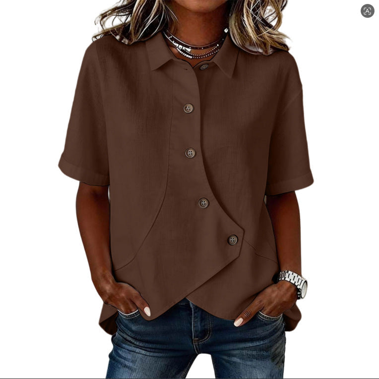 Chemise Femme Asymétrique Boutons Col Structuré Élégant