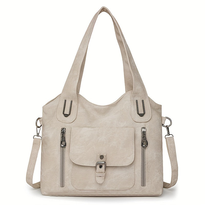 Sac à main cuir marron avec fermeture et poches intérieures