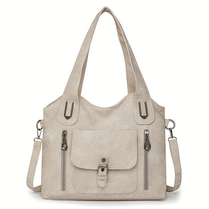 Sac à main cuir marron avec fermeture et poches intérieures