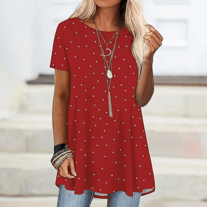 Blouse Femme Tissu Léger Manches Courtes Coupe Évasée