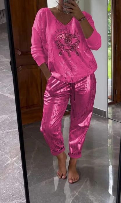 Ensemble Femme Deux Pièces Détails Brillants Chic