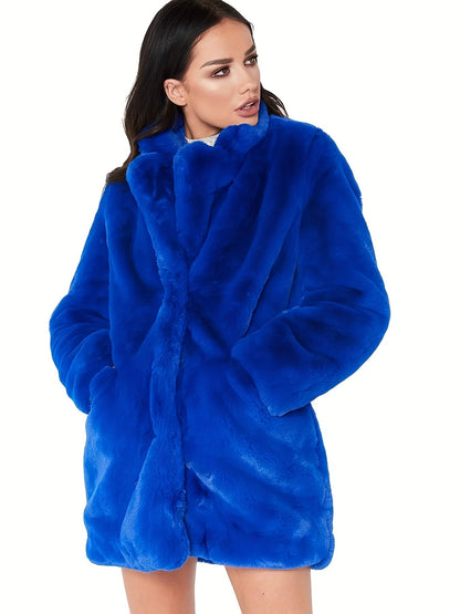 Manteau Femme Mi-Long Hivernal avec Poches et Fermeture Éclair