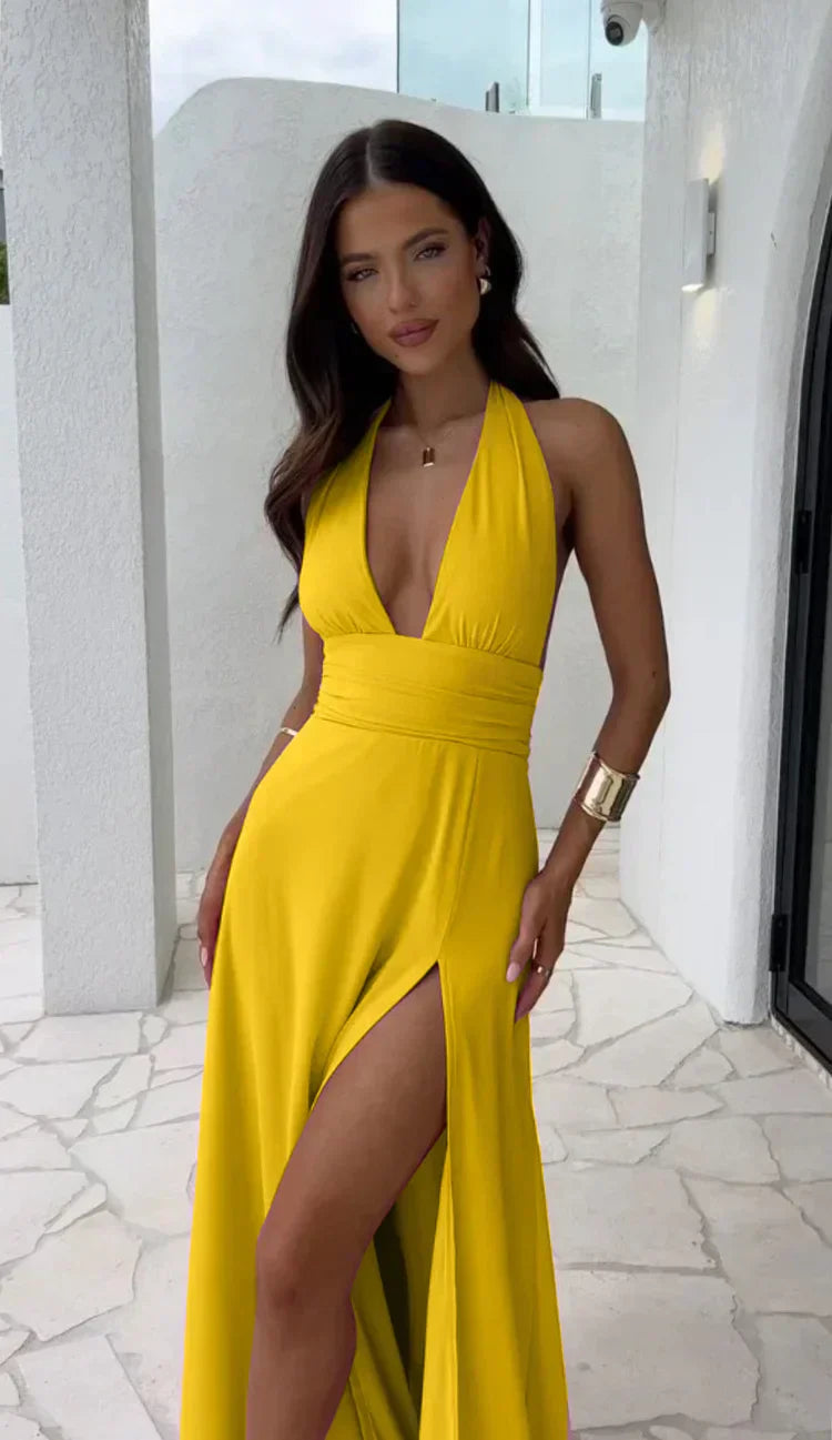 Robe Longue Femme Col V Élégante et Chic pour Soirée