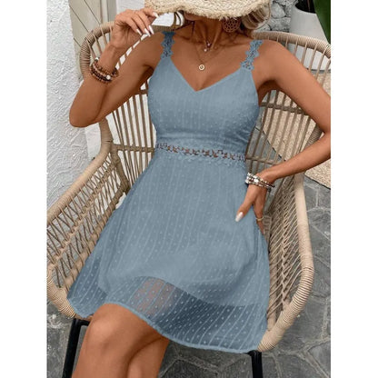 Robe mini Femme Dentelle Plumetis Bretelles fines