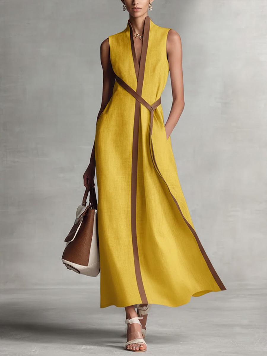 Robe Longue Femme Fluide Sans Manches Coupe Minimaliste