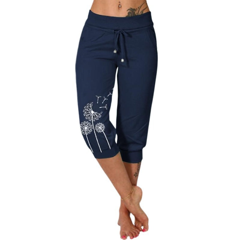 Pantalon de sport femme 7/8 imprimé fleurs colorés